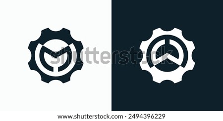 Vector logo design for the initials M and W in the shape of a gear in a modern, simple, clean and abstract style.