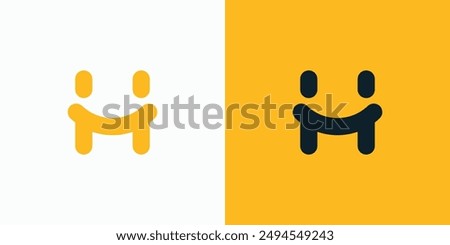 Vector logo design of the initials H smiling and two people holding hands in a modern, simple, clean and abstract style.