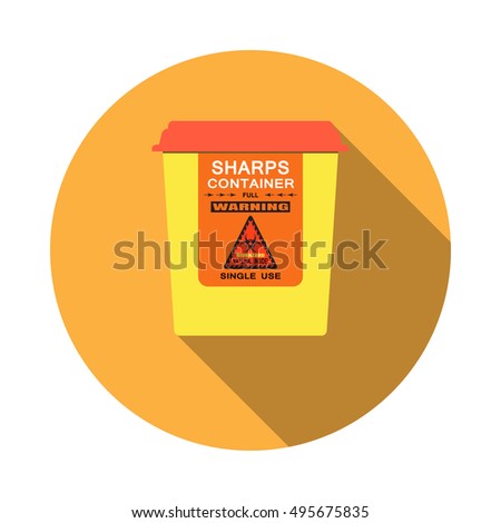 Biohazard - vector isolated icon of sharps container with shadow on the red background.