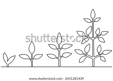 Plant growing continuous one line art drawing of tree plant outline vector illustration
