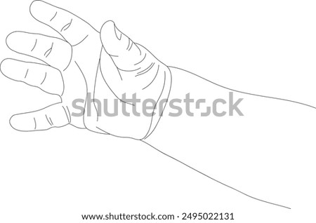 Vector newborn baby's hands. Baby's hands drawn in a linear style. Icons with baby hands. Hand-drawn, hands with different gestures.