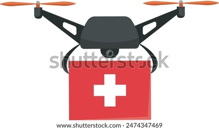 Healthcare drone delivery service. Drone carrying a red medkit box on a transparent background