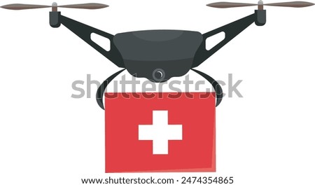 Healthcare drone delivery service. Drone carrying a red medkit box on a transparent background