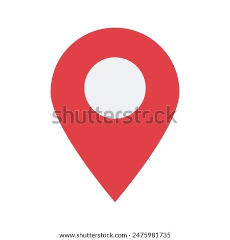 Red pin marker with white dot isolated on white background. Location map icon. Location pin