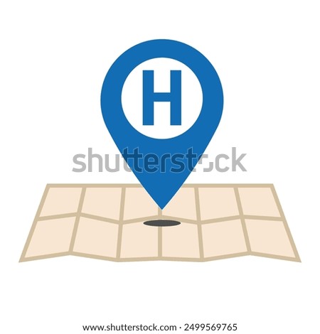 Hotel location marker and a map isolated on white background. Flat design. Vector illustration, EPS10