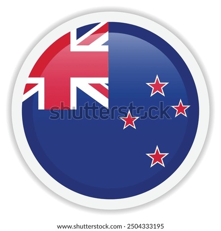 Flag of New Zealand. Glossy vector icon with shadow underneath. Round icon for mobile apps, web design and UI