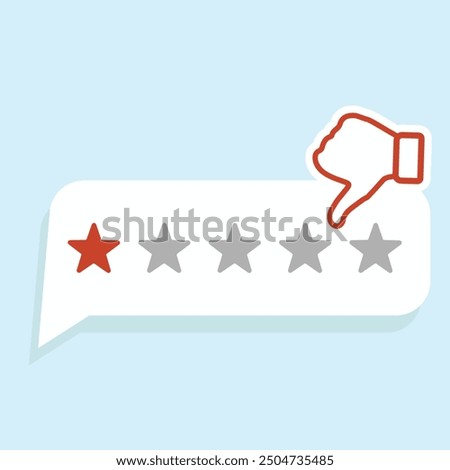 Message bubble with thumb down and one star rating. Feedback concept. Simple vector illustration in flat style