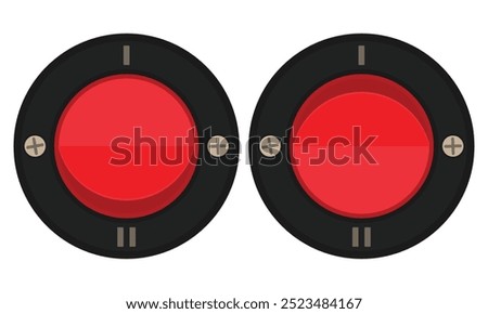 Rocker switch with round button and markings. Vector image for electric illustrations or control schemas