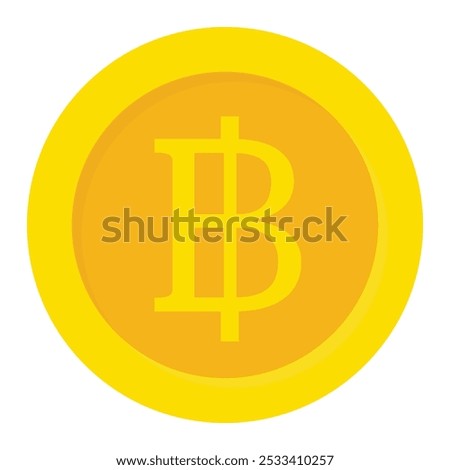 Gold coin with Thai baht symbol on it. Flat vector icon for mobile apps, UI or web design