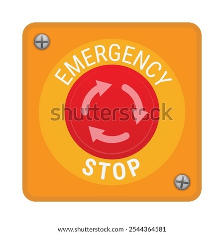 Push button emergency stop switch with red mushroom latching button. Vector illustration isolated on white background