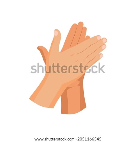 High five. Two hands slapping each other, or wiping each other with antiseptic. Icon for website, app about business, security, biometrics, medicine, prevention. Vector flat illustration, cartoon.