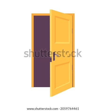 Open Door. Yellow interior door. Symbol of connection between worlds, spiritualism. Icon for website, design, construction app. Vector flat illustration, cartoon style.