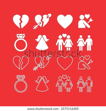 Love and Relationship fill and line art Icons