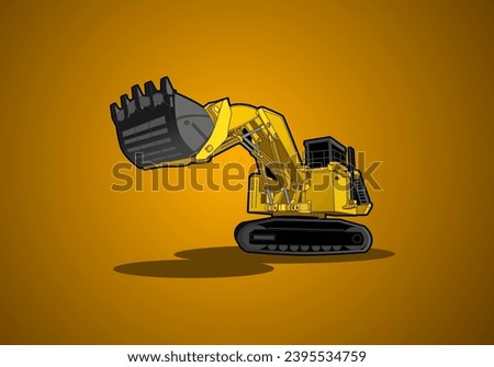 Mining excavator manufacturing power equipment for open pit mining, construction heavy equipment illustration