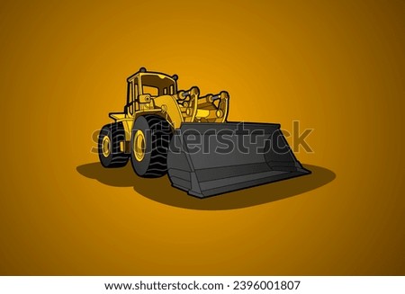 Bulldozer vector machine vehicle for construction or mining, powerful Large yellow bulldozer vector illustration