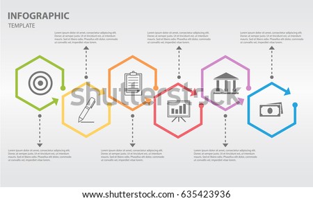 Timeline infographic design template with hexagon 6 option