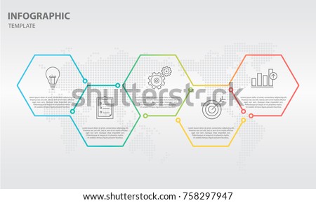 Timeline infographic thin line design with hexagon 5 options.