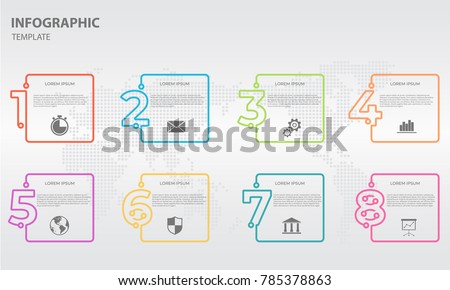 Infographic thin line design template with numbers 8 options.