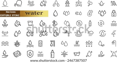 water linear icon collection real estate. Drop Water, Mineral Water, Low and High Tide, Shower, 