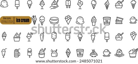 set of ice cream icons, such as parfait, frozen yogurt, ice cream sundae, vanilla, chocolate