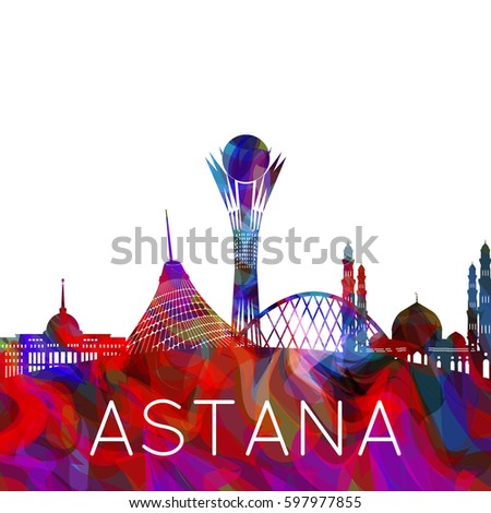 Astana city silhouette, capital of Kazakhstan, creative colorful illustration