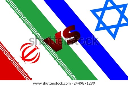 Two countries flag with each other. state flags of Islamic Republic of Iran and Israel. Iran VS Israel. Iran flag and Israel flag on War Background. Latest event illustration. Iran Attack Israel