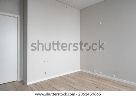 Similar – Image, Stock Photo Empty room with whitewash walls closed fireplace and brown curtains on windows