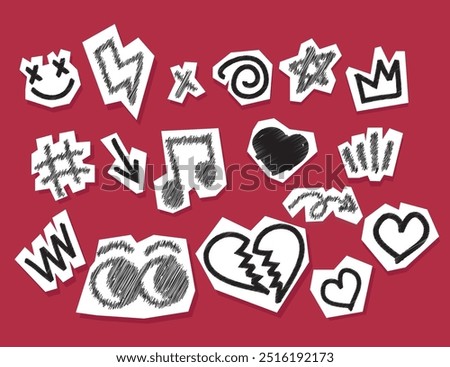 Hand Drawn Doodle Scribble Cut Out Line, Ink Marker Cartoon Style Collection Set, Asset Scribble Abstract Freeform, Street  Stanger Element, Comic style Doodle Ink Marker 