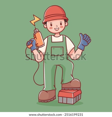 Handyman Cartoon Character - Friendly Electrician with Power Tools, playful style of the character, Perfect For content related to technician or repair work