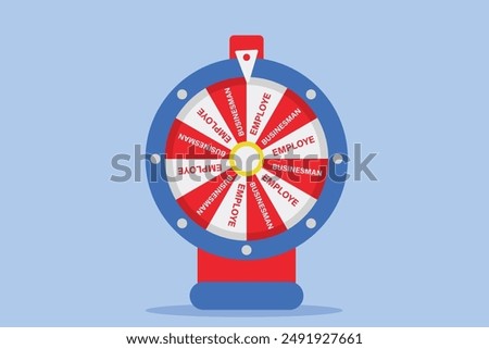 Realistic wheel of fortune with a choice between business and work. vector illustration of the world of business and career choosing to work or do business