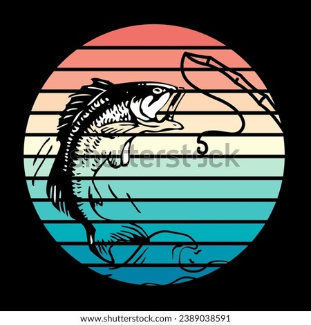 This image shows a large, brightly colored rainbow trout leaping out of the water with a fishing rod in its mouth. The image is taken from a low angle, and the trout fills the frame. The background is