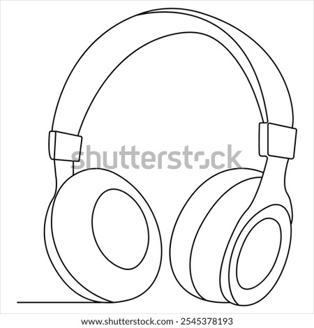 Continuous single line drawing of headphone,earphone outline vector illustration