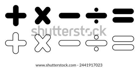 Maths Icon.Mathematic Minus Plus Equal Division Multiplication Vector Illustration Logo Math Symbols Isolated.