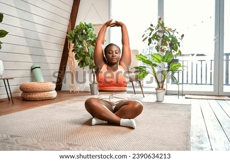 Similar – Image, Stock Photo Young woman stretching arms before working out on street