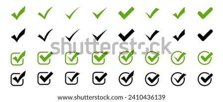 Check mark icons . Black and green check mark vector icons. Vector illustration.  Approved icon. 