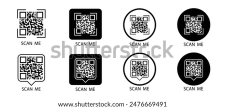 QR code set. Scan Me. Scan qr code icon. Template of frames for QR code with text - scan me. Vector illustration.