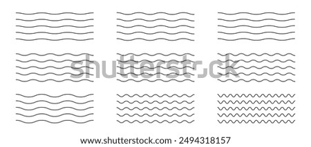 Waves line set. Wave ornament pattern. Set of wavy zigzag lines. Wave thin line background. Vector zigzag and wavy horizontal underline. Vector illustration 