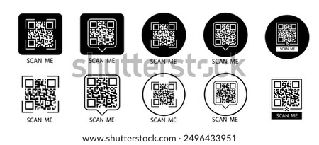 QR code set. Scan Me. Scan qr code icon. Template of frames for QR code with text - scan me. Vector illustration.