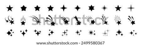 Stars icon collection. Different star shapes. Black stars icon set.  Sparkle star icon set. Falling stars . Vector illustration 