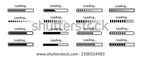 Loading bar icons. Set loading bar progress icon. Loading status on white background. Vector illustration.