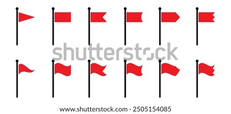 Flag icon. Set of red flag icons. Waving flag icon. Different flag icons set. Vector illustration.