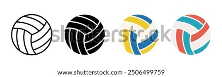 Volleyball ball icon set. Volleyball icons. Sport ball symbol. Ball in different style. Vector illustration