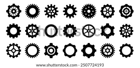 Gear set. Black gear set. Gear setting vector icon. Gear wheel isolated on white background