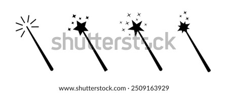 Magic wand with a stars. Set of magic wand icons. Magic  stick for apps and web sites. Vector illustration.