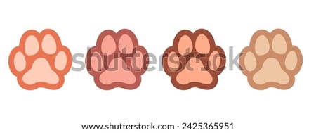 Paw prints. Cat paw, dog's paw. Logo. Set.  Isolated vector illustration in pastel colors on white background