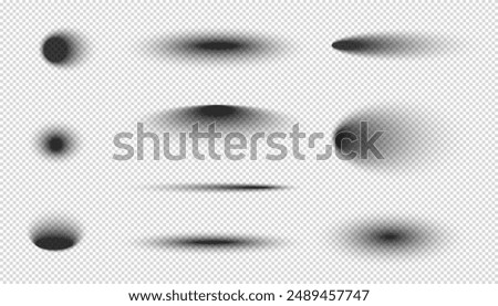 Set of transparent shadows. Realistic shadow effect. Round and oval shadows isolated on transparent background. Vector illustration