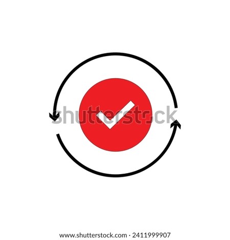 red checkmark like cash flow or implement icon. flat simple trend modern renew or file load logotype graphic continuous design. concept of accessible validation and quality control and verification