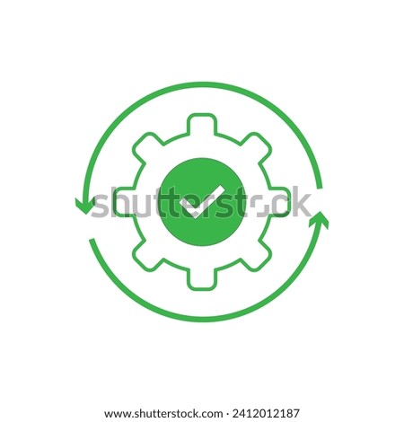 green gear with arrow like efficiency operation icon. flat linear trend modern logotype graphic stroke design web element isolated on white. concept of development sign or guarantee of factory control
