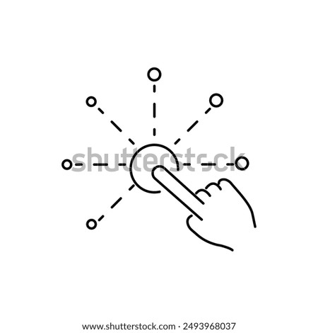 interaction icon, simple, interactive screen with button click finger, digital technology concept, user touch here, hand pointer, development choice variety, thin