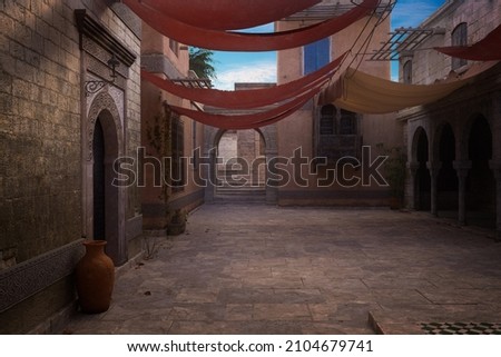 Similar – Image, Stock Photo Courtyard of an old house with a cloud